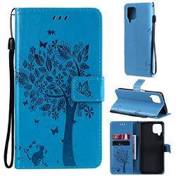 Embossing Butterfly Tree Leather Wallet Case for Samsung Galaxy A22 4G - Blue