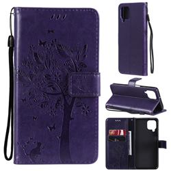 Embossing Butterfly Tree Leather Wallet Case for Samsung Galaxy A22 4G - Purple