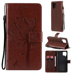 Embossing Butterfly Tree Leather Wallet Case for Samsung Galaxy A22 4G - Coffee