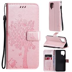 Embossing Butterfly Tree Leather Wallet Case for Samsung Galaxy A22 4G - Rose Pink