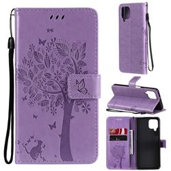Embossing Butterfly Tree Leather Wallet Case for Samsung Galaxy A22 4G - Violet