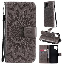 Embossing Sunflower Leather Wallet Case for Samsung Galaxy A22 4G - Gray