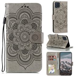 Intricate Embossing Datura Solar Leather Wallet Case for Samsung Galaxy A22 4G - Gray