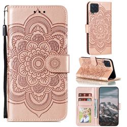 Intricate Embossing Datura Solar Leather Wallet Case for Samsung Galaxy A22 4G - Rose Gold