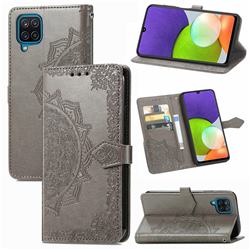 Embossing Imprint Mandala Flower Leather Wallet Case for Samsung Galaxy A22 4G - Gray