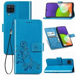 Embossing Imprint Four-Leaf Clover Leather Wallet Case for Samsung Galaxy A22 4G - Blue