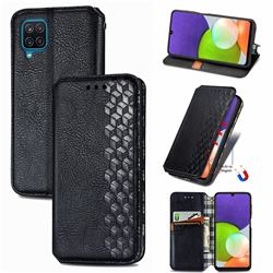 Ultra Slim Fashion Business Card Magnetic Automatic Suction Leather Flip Cover for Samsung Galaxy A22 4G - Black