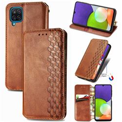 Ultra Slim Fashion Business Card Magnetic Automatic Suction Leather Flip Cover for Samsung Galaxy A22 4G - Brown