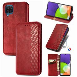 Ultra Slim Fashion Business Card Magnetic Automatic Suction Leather Flip Cover for Samsung Galaxy A22 4G - Red