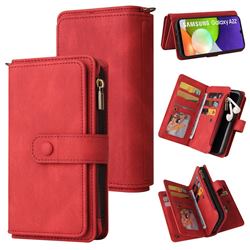 Luxury Multi-functional Zipper Wallet Leather Phone Case Cover for Samsung Galaxy A22 4G - Red