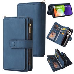 Luxury Multi-functional Zipper Wallet Leather Phone Case Cover for Samsung Galaxy A22 4G - Blue