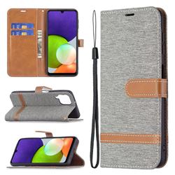 Jeans Cowboy Denim Leather Wallet Case for Samsung Galaxy A22 4G - Gray