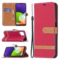 Jeans Cowboy Denim Leather Wallet Case for Samsung Galaxy A22 4G - Red