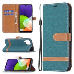 Jeans Cowboy Denim Leather Wallet Case for Samsung Galaxy A22 4G - Green