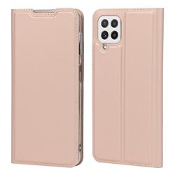 Ultra Slim Card Magnetic Automatic Suction Leather Wallet Case for Samsung Galaxy A22 4G - Rose Gold