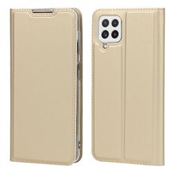 Ultra Slim Card Magnetic Automatic Suction Leather Wallet Case for Samsung Galaxy A22 4G - Champagne