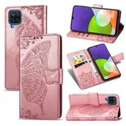 Embossing Mandala Flower Butterfly Leather Wallet Case for Samsung Galaxy A22 4G - Rose Gold