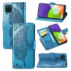 Embossing Mandala Flower Butterfly Leather Wallet Case for Samsung Galaxy A22 4G - Blue
