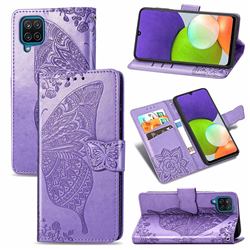Embossing Mandala Flower Butterfly Leather Wallet Case for Samsung Galaxy A22 4G - Light Purple
