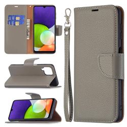 Classic Luxury Litchi Leather Phone Wallet Case for Samsung Galaxy A22 4G - Gray