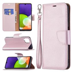 Classic Luxury Litchi Leather Phone Wallet Case for Samsung Galaxy A22 4G - Golden