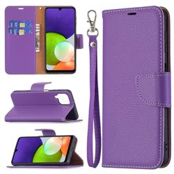 Classic Luxury Litchi Leather Phone Wallet Case for Samsung Galaxy A22 4G - Purple