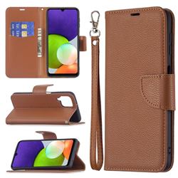 Classic Luxury Litchi Leather Phone Wallet Case for Samsung Galaxy A22 4G - Brown