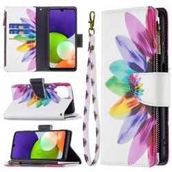 Seven-color Flowers Binfen Color BF03 Retro Zipper Leather Wallet Phone Case for Samsung Galaxy A22 4G