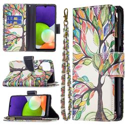 The Tree of Life Binfen Color BF03 Retro Zipper Leather Wallet Phone Case for Samsung Galaxy A22 4G