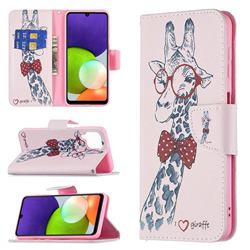 Glasses Giraffe Leather Wallet Case for Samsung Galaxy A22 4G