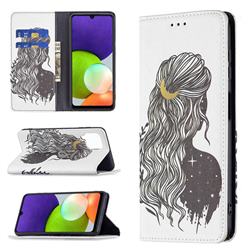 Girl with Long Hair Slim Magnetic Attraction Wallet Flip Cover for Samsung Galaxy A22 4G