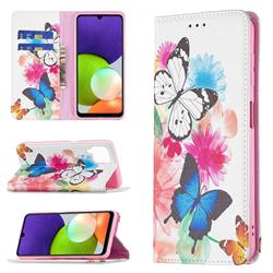 Flying Butterflies Slim Magnetic Attraction Wallet Flip Cover for Samsung Galaxy A22 4G