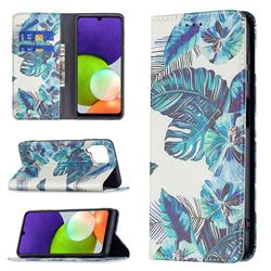 Blue Leaf Slim Magnetic Attraction Wallet Flip Cover for Samsung Galaxy A22 4G