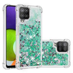 Dynamic Liquid Glitter Sand Quicksand TPU Case for Samsung Galaxy A22 4G - Green Love Heart