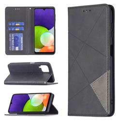 Prismatic Slim Magnetic Sucking Stitching Wallet Flip Cover for Samsung Galaxy A22 4G - Black