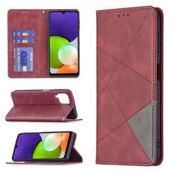 Prismatic Slim Magnetic Sucking Stitching Wallet Flip Cover for Samsung Galaxy A22 4G - Red