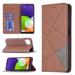 Prismatic Slim Magnetic Sucking Stitching Wallet Flip Cover for Samsung Galaxy A22 4G - Brown