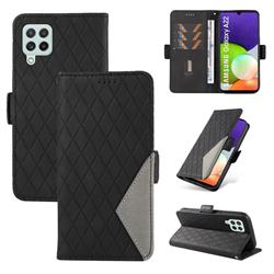 Grid Pattern Splicing Protective Wallet Case Cover for Samsung Galaxy A22 4G - Black
