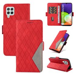 Grid Pattern Splicing Protective Wallet Case Cover for Samsung Galaxy A22 4G - Red