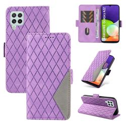 Grid Pattern Splicing Protective Wallet Case Cover for Samsung Galaxy A22 4G - Purple