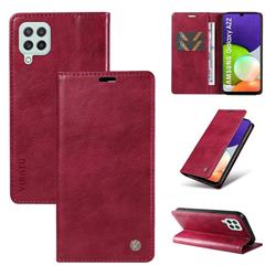 YIKATU Litchi Card Magnetic Automatic Suction Leather Flip Cover for Samsung Galaxy A22 4G - Wine Red