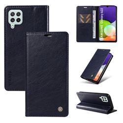 YIKATU Litchi Card Magnetic Automatic Suction Leather Flip Cover for Samsung Galaxy A22 4G - Navy Blue