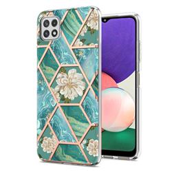 Blue Chrysanthemum Marble Electroplating Protective Case Cover for Samsung Galaxy A22 5G