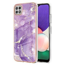 Fashion Purple Electroplated Gold Frame 2.0 Thickness Plating Marble IMD Soft Back Cover for Samsung Galaxy A22 5G