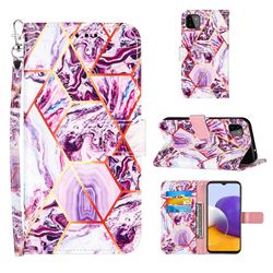 Dream Purple Stitching Color Marble Leather Wallet Case for Samsung Galaxy A22 5G