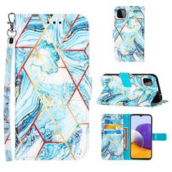 Lake Blue Stitching Color Marble Leather Wallet Case for Samsung Galaxy A22 5G