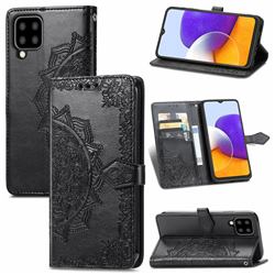 Embossing Imprint Mandala Flower Leather Wallet Case for Samsung Galaxy A22 5G - Black