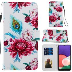 Peacock Flower Smooth Leather Phone Wallet Case for Samsung Galaxy A22 5G