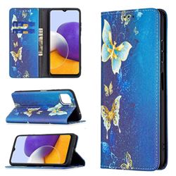 Gold Butterfly Slim Magnetic Attraction Wallet Flip Cover for Samsung Galaxy A22 5G