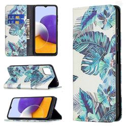 Blue Leaf Slim Magnetic Attraction Wallet Flip Cover for Samsung Galaxy A22 5G